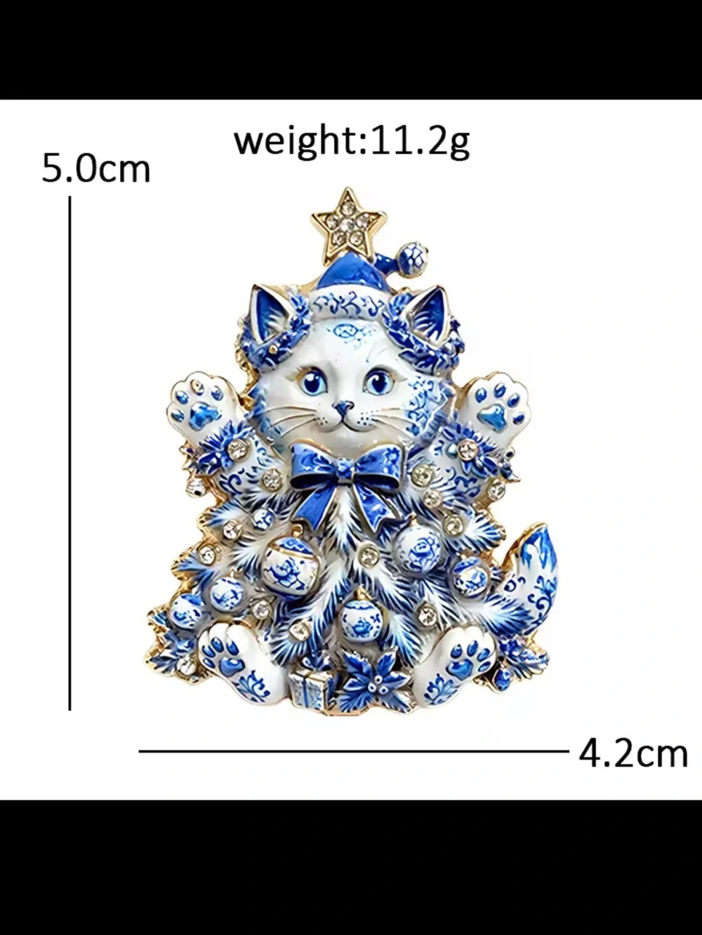 Cozy Christmas Cat Gold Tree Brooch